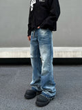 Tryess- Washed Blue Straight Denim Pants