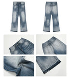 Tryess- Washed Blue Straight Denim Pants