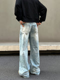 Tryess- Washed Blue Wide-Leg Jeans