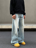 Tryess- Washed Blue Wide-Leg Jeans