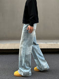 Tryess- Washed Blue Wide-Leg Jeans