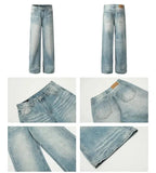 Tryess- Washed Blue Wide-Leg Jeans