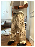 Tryess- Washed Leopard Wide-Leg Denim Pants