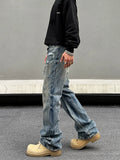 Tryess- Washed Ripped Straight-Leg Denim Pants