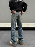 Tryess- Washed Ripped Straight-Leg Denim Pants