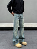 Tryess- Washed Straight Leg Distressed Denim Pants