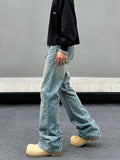 Tryess- Washed Straight Leg Distressed Denim Pants