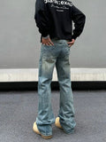 Tryess- Washed Straight Leg Distressed Denim Pants