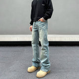 Tryess- Washed Straight Leg Distressed Denim Pants