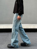 Tryess- Washed Wide-Leg Distressed Jeans