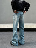 Tryess- Washed Wide-Leg Distressed Jeans