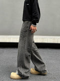 Tryess- Washed Wide-Leg Drawstring Jeans