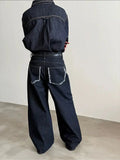 Tryess- Wide-Leg Denim Pants