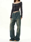 Tryess- Wide-Leg Denim Pants