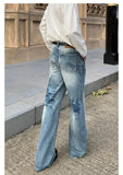 Tryess- Wide-Leg Distressed Denim Pants