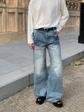 Tryess- Wide-Leg Distressed Denim Pants