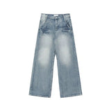 Tryess- Wide-Leg Distressed Denim Pants