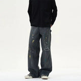 Tryess- Wide-Leg Paint-Splatter Casual Pants