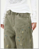 Tryess- Wide-Leg Paint-Splatter Casual Pants