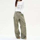 Tryess- Wide-Leg Paint-Splatter Casual Pants