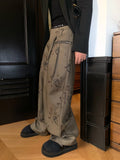 Tryess- Wide-Leg Patterned Casual Pants