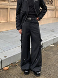 Tryess- Wide-Leg Pockets Cargo Pants