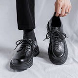 Tryess- Yanghwa Textured Faux Leather Derby Shoes