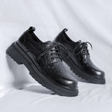 Tryess- Yanghwa Textured Faux Leather Derby Shoes