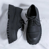 Tryess- Yangji Matt Black Toe Cap Chunky Derby Shoes