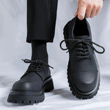 Tryess- Yangji Matt Black Toe Cap Chunky Derby Shoes