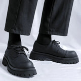 Tryess- Yangji Matt Black Toe Cap Chunky Derby Shoes