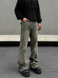 Tryess- Yellow Mud Flared Distressed Jeans