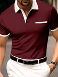 TRYESS- Men's Button Up Polos Polo Shirt Casual Holiday Lapel Short Sleeve Fashion Basic Plain Classic Summer Regular Fit White Burgundy Sky Blue Grey Button Up Polos