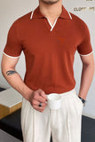 TRYESS TRYESS - Fashion Contrast Colors Short Sleeve Knit Polo Shirt