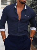 TRYESS- Men's Dress Shirt White Pink Navy Blue Long Sleeve Plain Turndown Spring &  Fall Wedding Going out Clothing Apparel