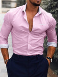 TRYESS- Men's Dress Shirt White Pink Navy Blue Long Sleeve Plain Turndown Spring &  Fall Wedding Going out Clothing Apparel