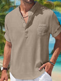 TRYESS- Men's Linen Shirt Summer Shirt Beach Shirt White Blue Khaki Short Sleeve Plain Standing Collar Spring & Summer Hawaiian Holiday Clothing Apparel Basic