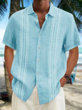 TRYESS- Men's Guayabera Shirt Casual Shirt Summer Shirt Beach Shirt White Blue Khaki Short Sleeve Striped Lapel Spring & Summer Hawaiian Holiday Clothing Apparel Print