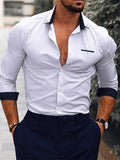 TRYESS- Men's Dress Shirt White Pink Navy Blue Long Sleeve Plain Turndown Spring &  Fall Wedding Going out Clothing Apparel