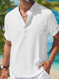 TRYESS- Men's Linen Shirt Summer Shirt Beach Shirt White Blue Khaki Short Sleeve Plain Standing Collar Spring & Summer Hawaiian Holiday Clothing Apparel Basic