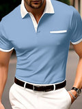 TRYESS- Men's Button Up Polos Polo Shirt Casual Holiday Lapel Short Sleeve Fashion Basic Plain Classic Summer Regular Fit White Burgundy Sky Blue Grey Button Up Polos