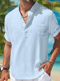 TRYESS- Men's Linen Shirt Summer Shirt Beach Shirt White Blue Khaki Short Sleeve Plain Standing Collar Spring & Summer Hawaiian Holiday Clothing Apparel Basic