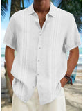 TRYESS- Men's Guayabera Shirt Casual Shirt Summer Shirt Beach Shirt White Blue Khaki Short Sleeve Striped Lapel Spring & Summer Hawaiian Holiday Clothing Apparel Print