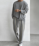 Tryess-TRY No. 10201 DRAWSTRING STRIPED STRAIGHT PANTS